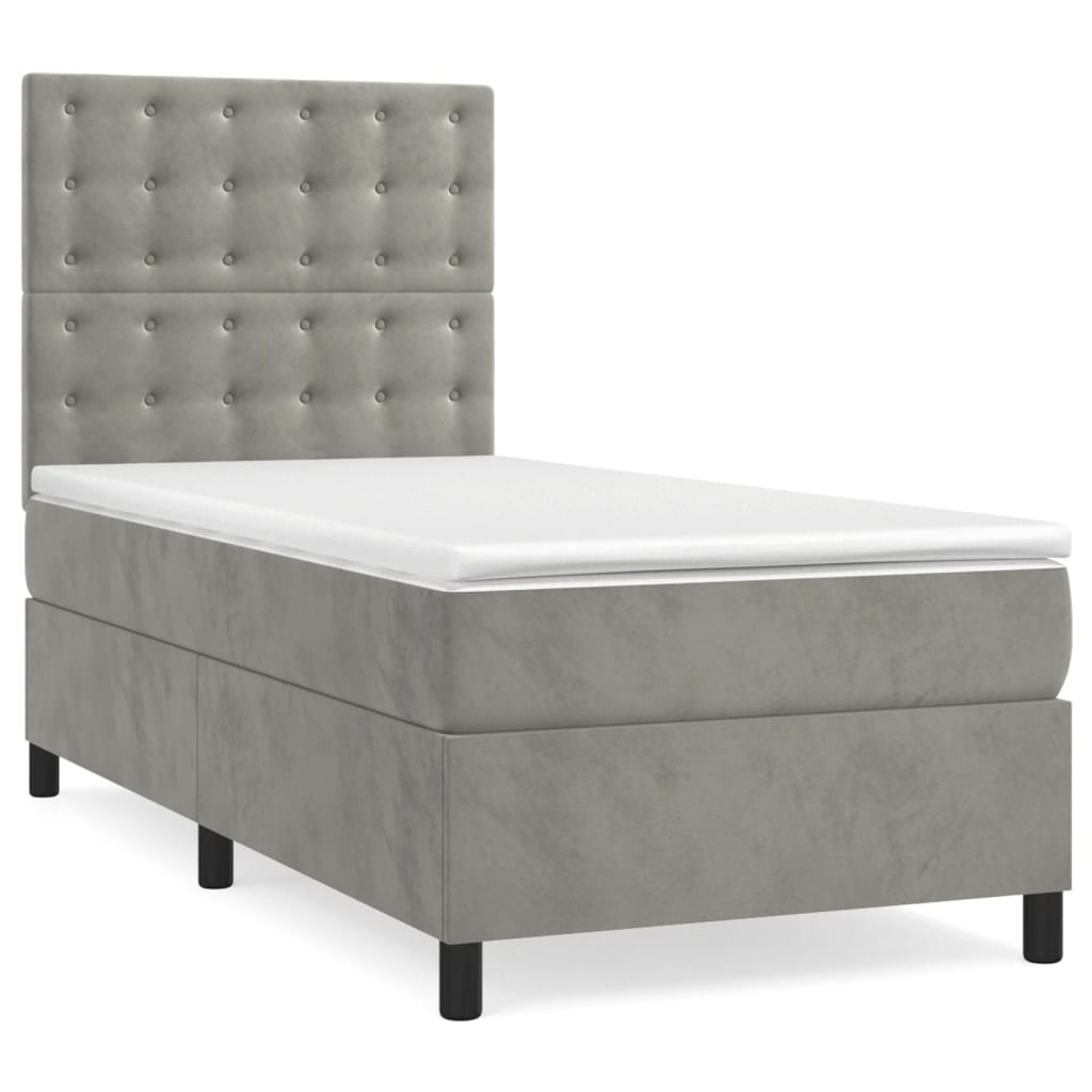Κρεβάτι Boxspring με Στρώμα Ανοιχτό Γκρι 80x200 εκ. Βελούδινο