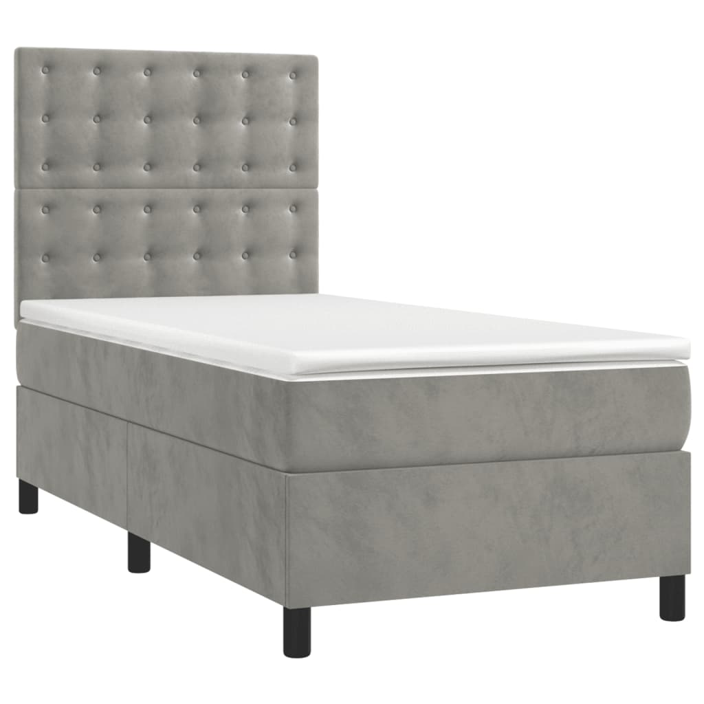 Κρεβάτι Boxspring με Στρώμα Ανοιχτό Γκρι 80x200 εκ. Βελούδινο