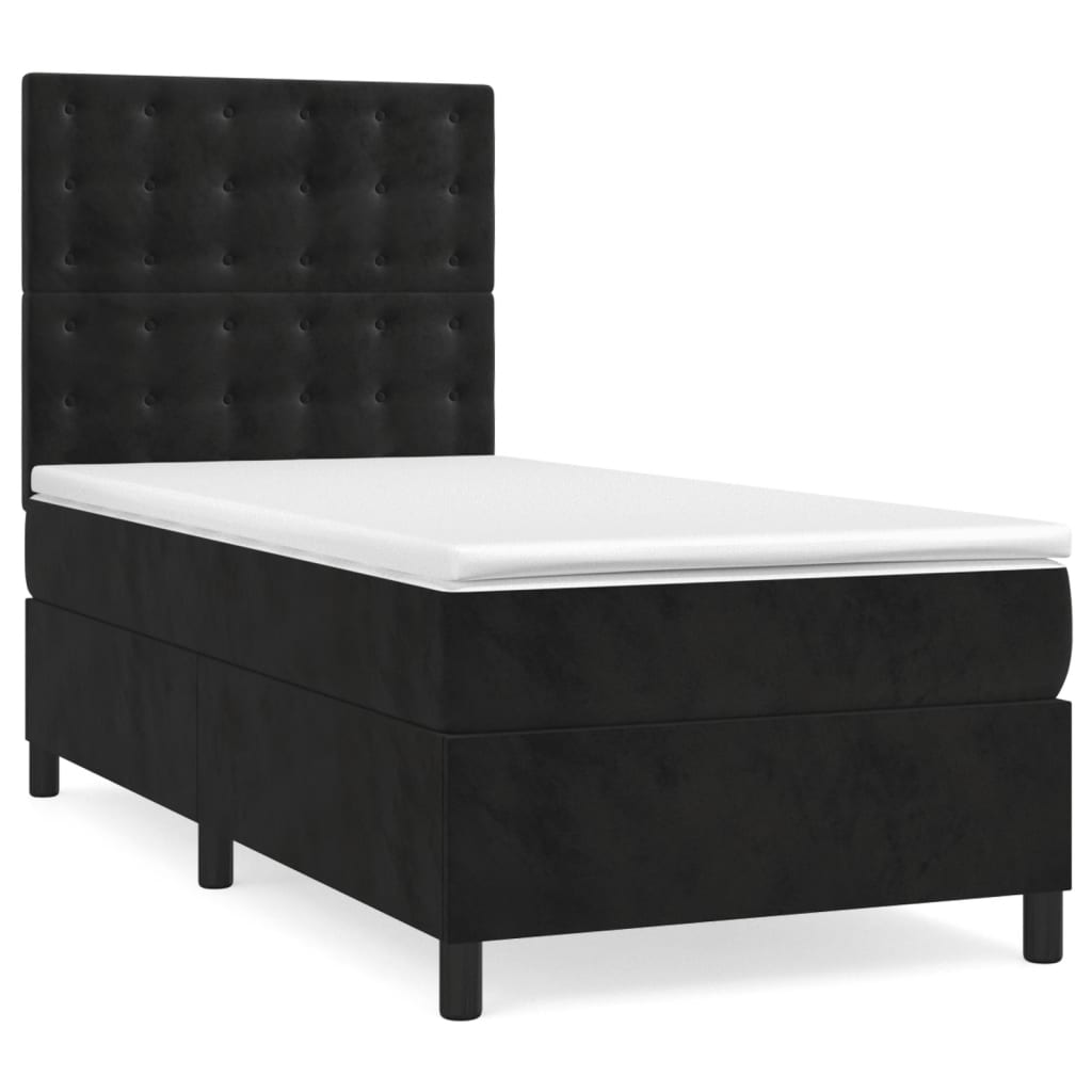 Κρεβάτι Boxspring με Στρώμα Μαύρο 90x190 εκ. Βελούδινο