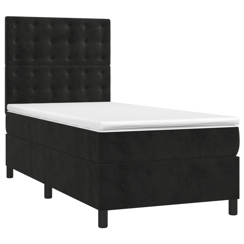 Κρεβάτι Boxspring με Στρώμα Μαύρο 90x190 εκ. Βελούδινο