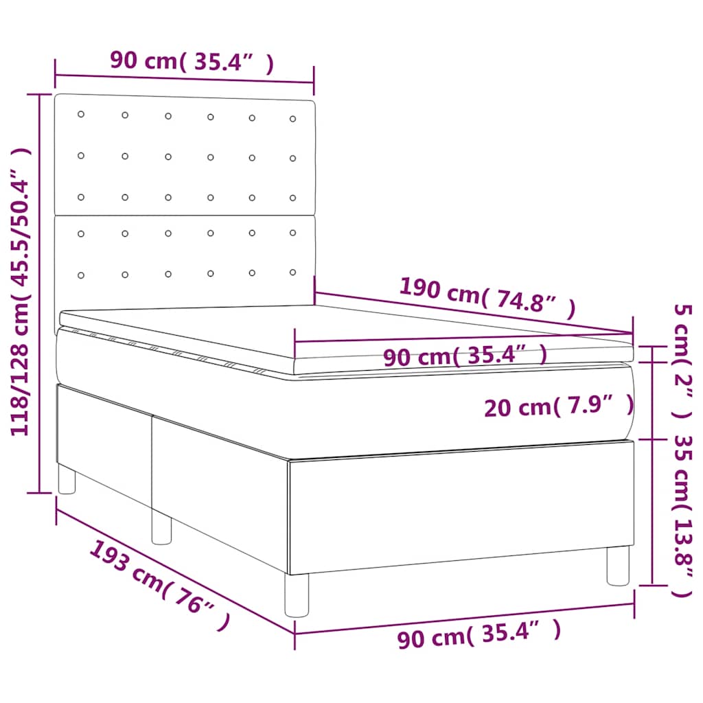 Κρεβάτι Boxspring με Στρώμα Σκούρο Πράσινο 90x190 εκ. Βελούδινο