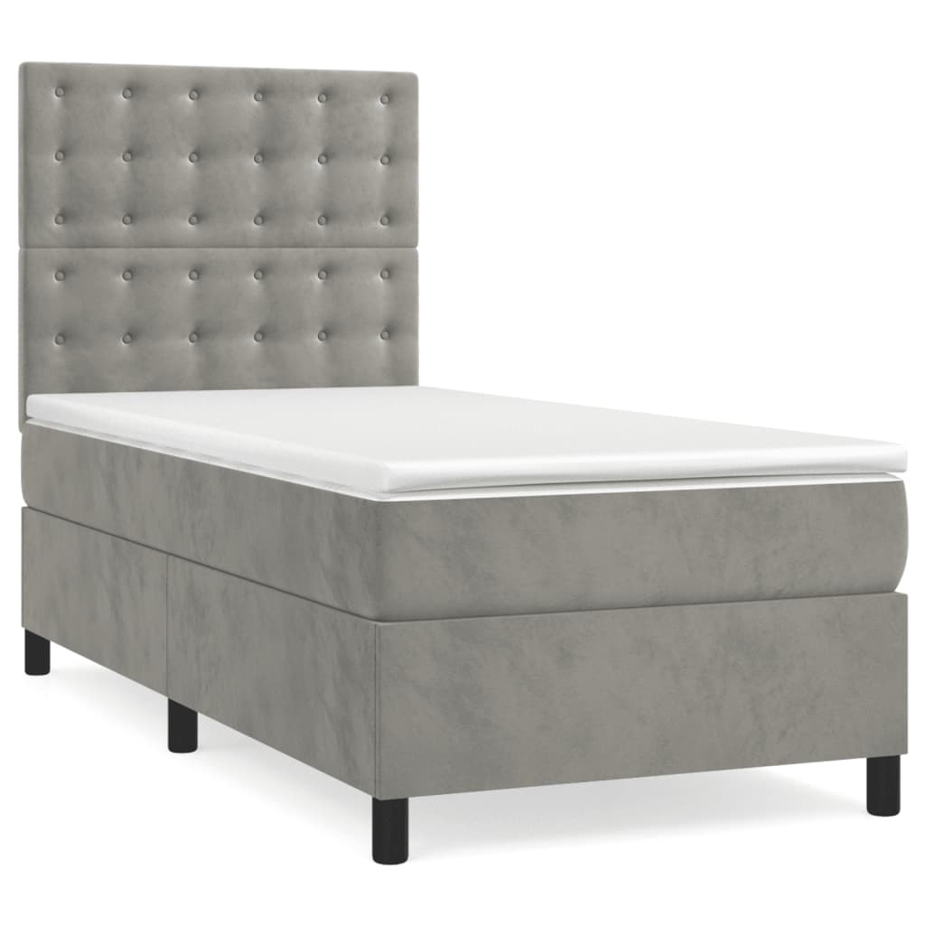 Κρεβάτι Boxspring με Στρώμα Ανοιχτό Γκρι 90x200 εκ. Βελούδινο - Pakobazaar