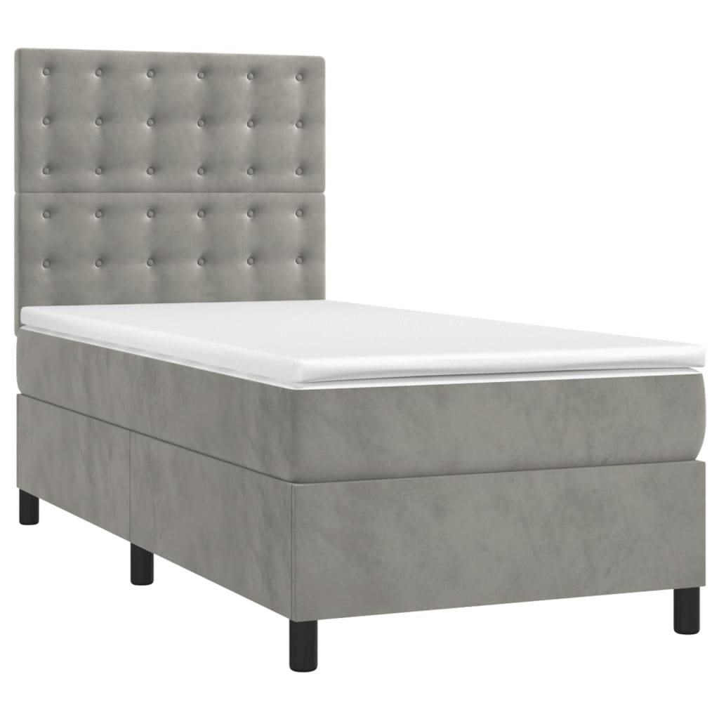 Κρεβάτι Boxspring με Στρώμα Ανοιχτό Γκρι 90x200 εκ. Βελούδινο - Pakobazaar