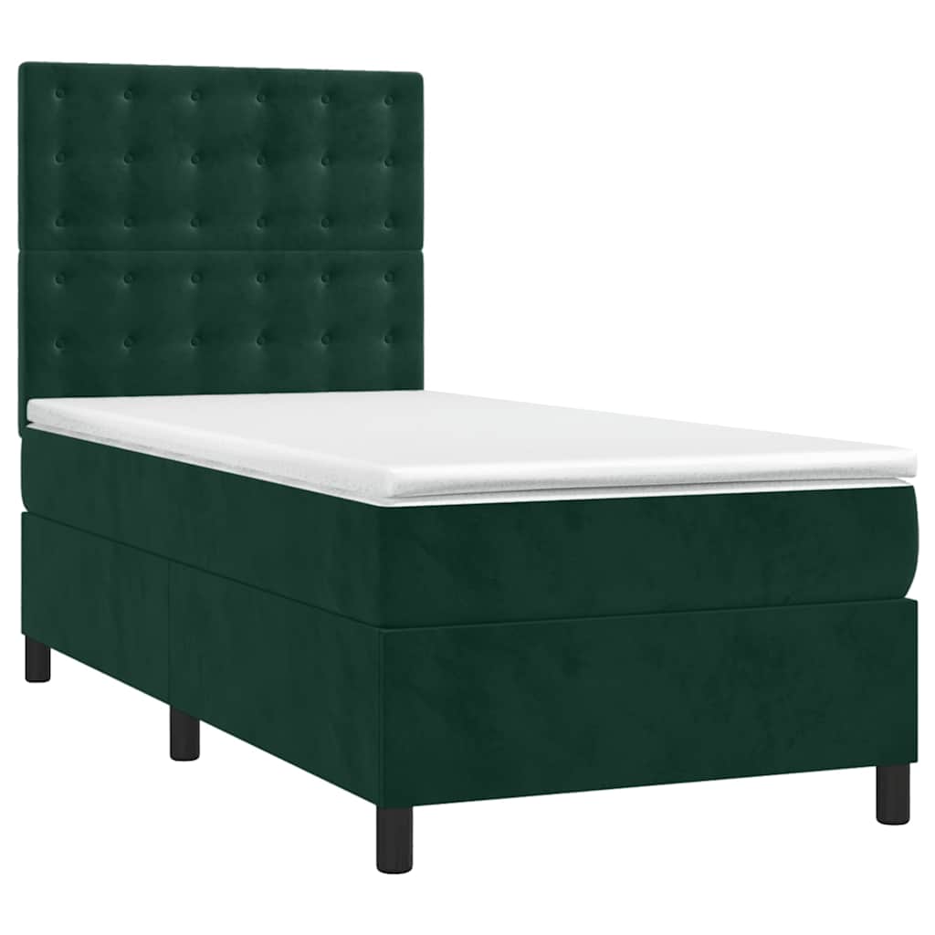 Κρεβάτι Boxspring με Στρώμα Σκούρο Πράσινο 90x200 εκ. Βελούδινο