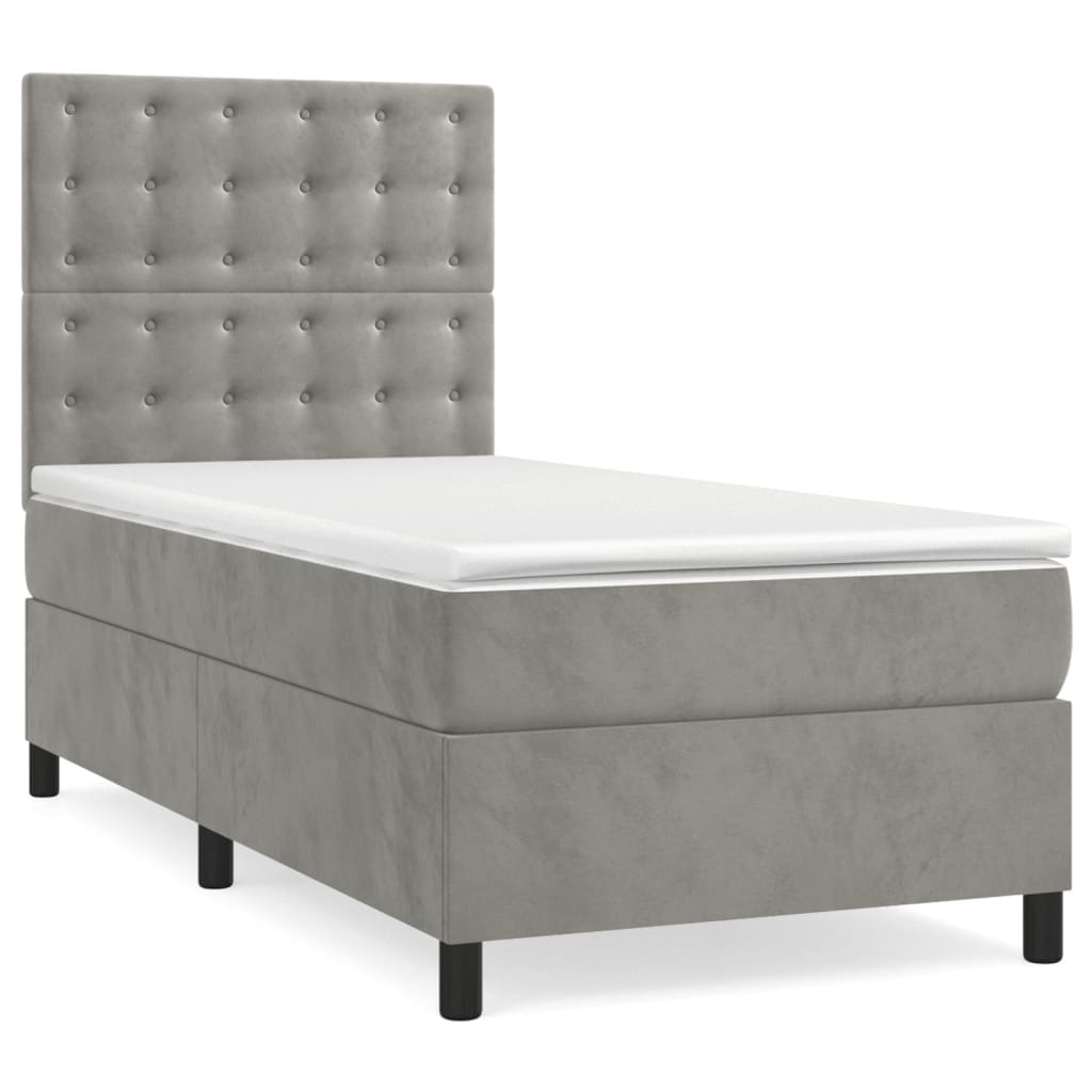 Κρεβάτι Boxspring με Στρώμα Ανοιχτό Γκρι 100x200 εκ. Βελούδινο