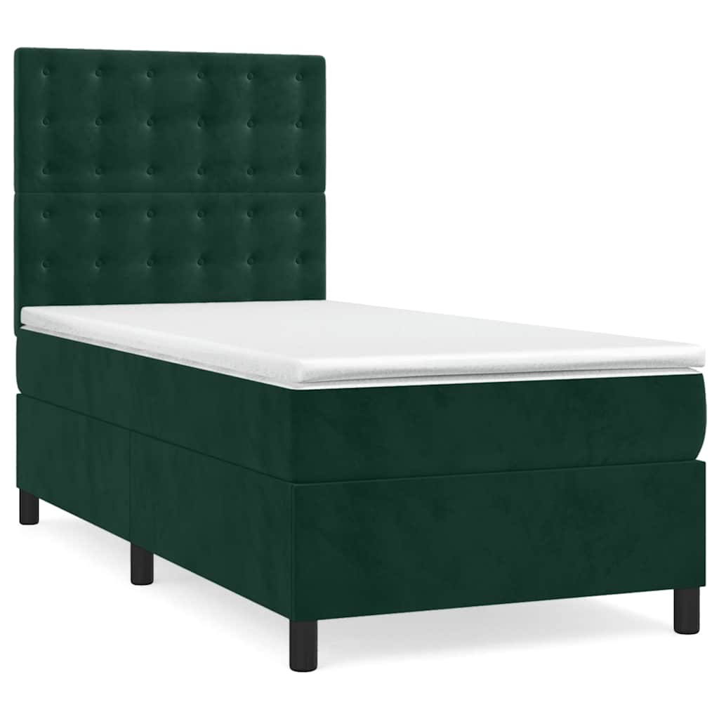 Κρεβάτι Boxspring με Στρώμα Σκούρο Πράσινο 100x200εκ. Βελούδινο
