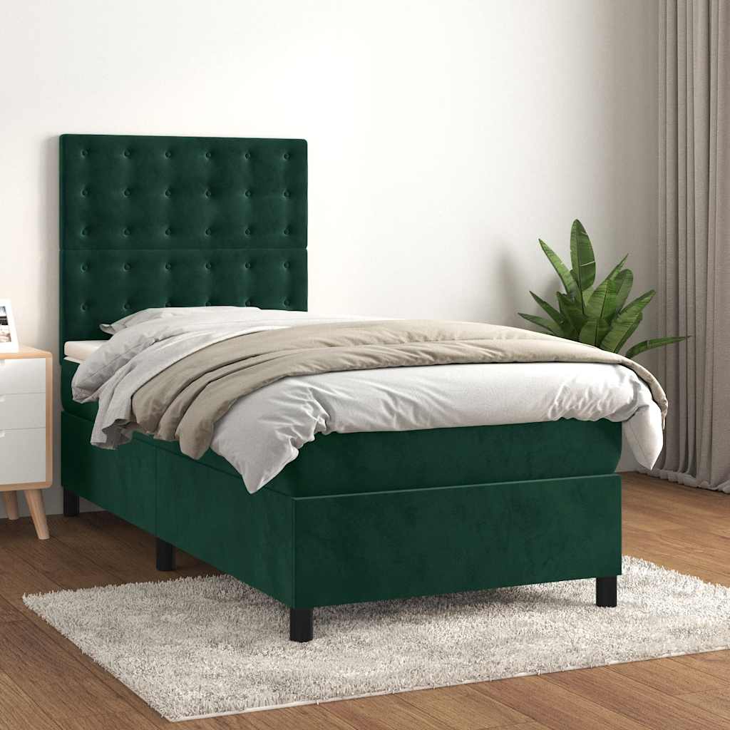 Κρεβάτι Boxspring με Στρώμα Σκούρο Πράσινο 100x200εκ. Βελούδινο