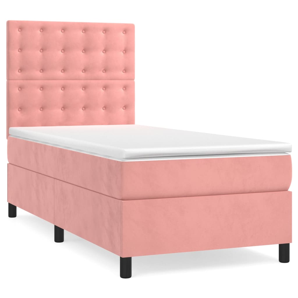 Κρεβάτι Boxspring με Στρώμα Ροζ 100x200 εκ. Βελούδινο