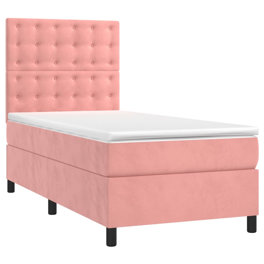 Κρεβάτι Boxspring με Στρώμα Ροζ 100x200 εκ. Βελούδινο