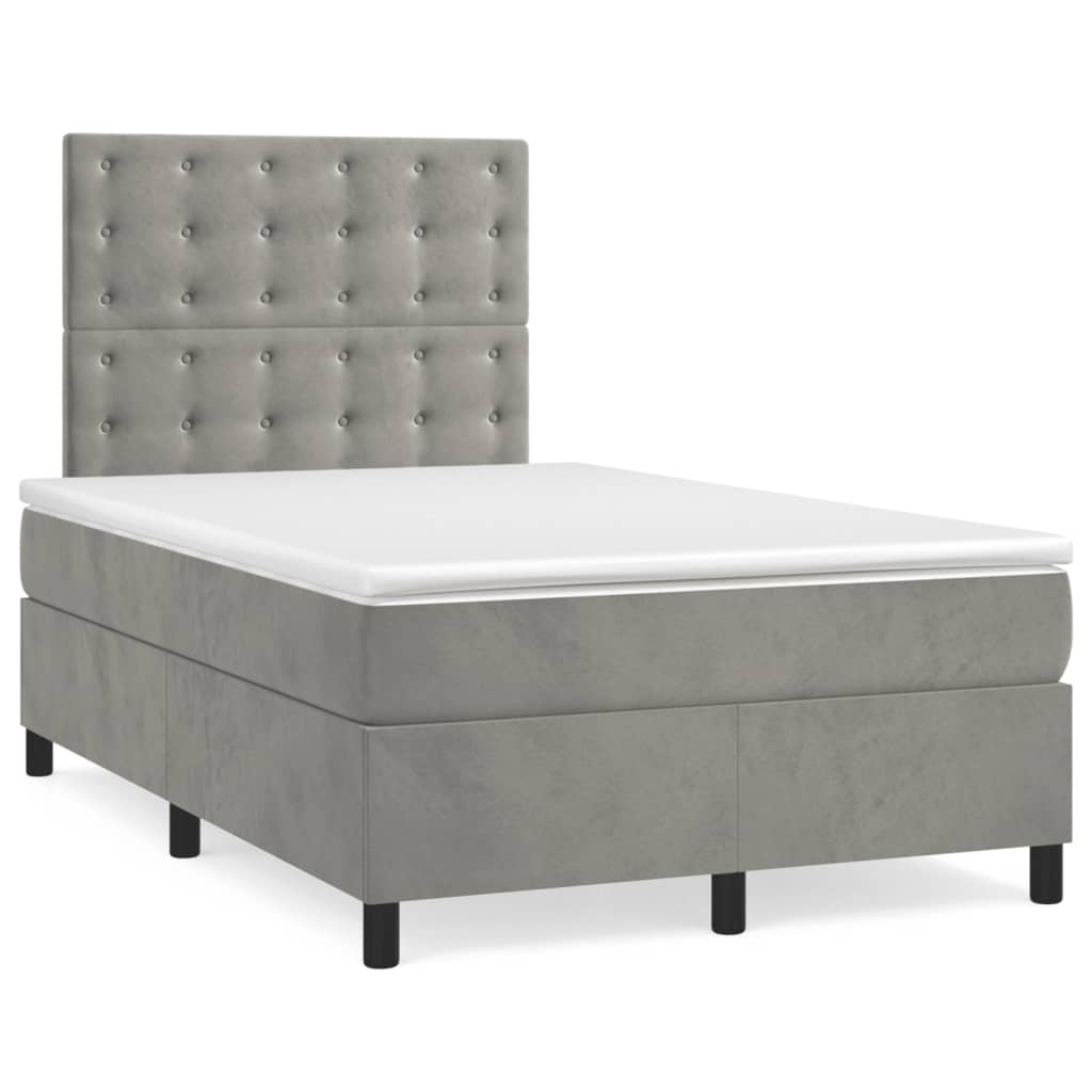 Κρεβάτι Boxspring με Στρώμα Ανοιχτό Γκρι 120x200 εκ. Βελούδινο