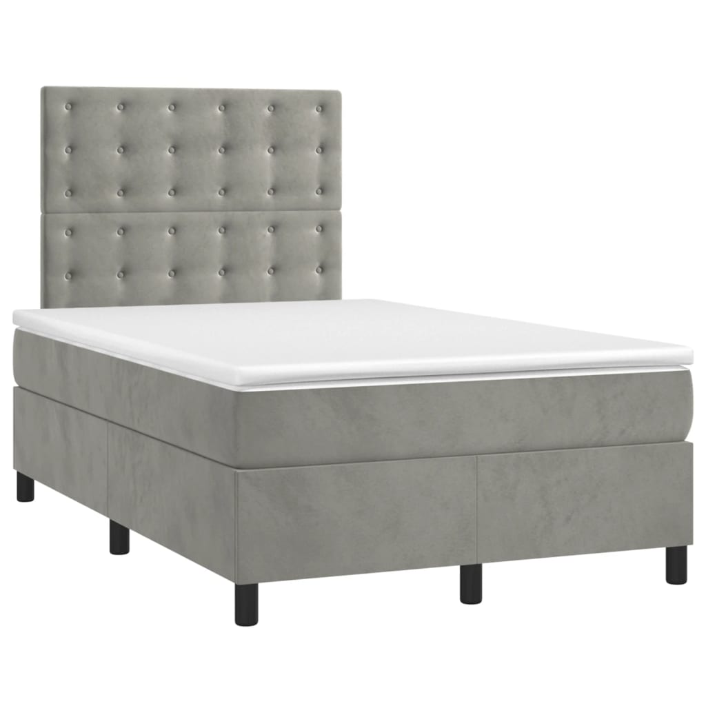 Κρεβάτι Boxspring με Στρώμα Ανοιχτό Γκρι 120x200 εκ. Βελούδινο