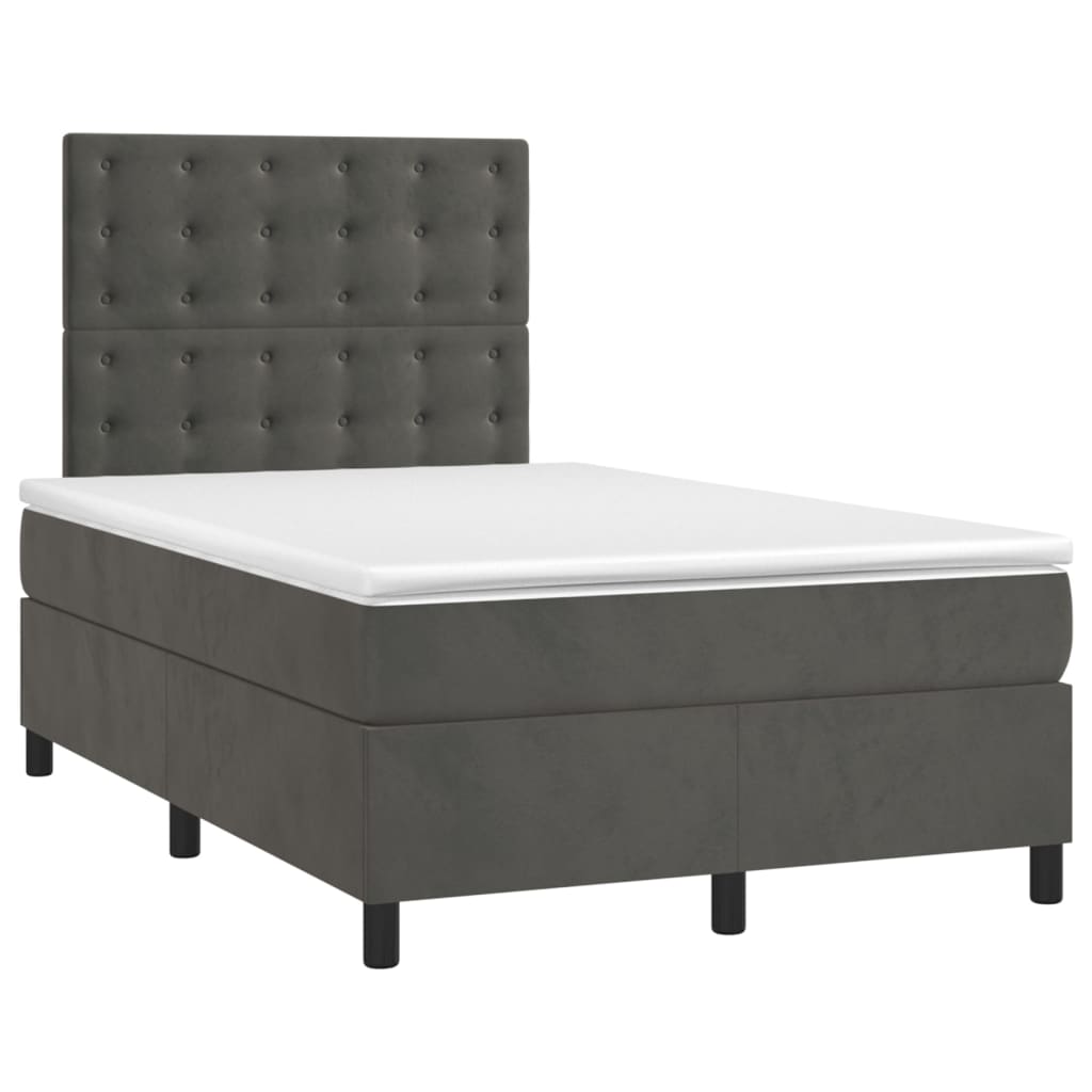 Κρεβάτι Boxspring με Στρώμα Σκούρο Γκρι 120x200 εκ. Βελούδινο