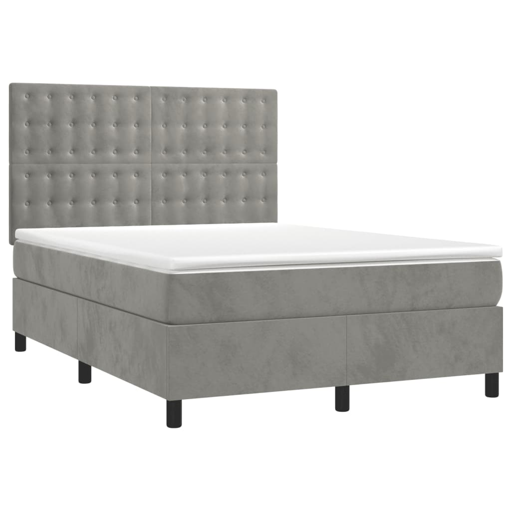 Κρεβάτι Boxspring με Στρώμα Ανοιχτό Γκρι 140x190 εκ. Βελούδινο - Pakobazaar