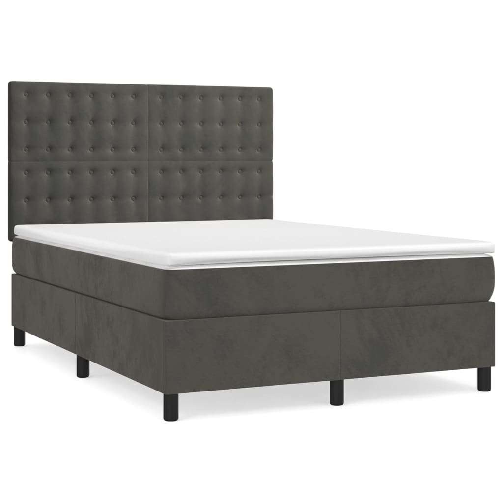 Κρεβάτι Boxspring με Στρώμα Σκούρο Γκρι 140x190 εκ. Βελούδινο