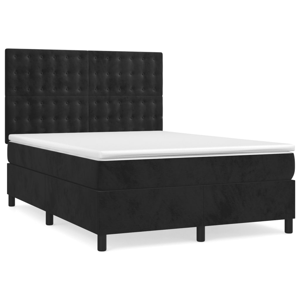 Κρεβάτι Boxspring με Στρώμα Μαύρο 140x190 εκ. Βελούδινο