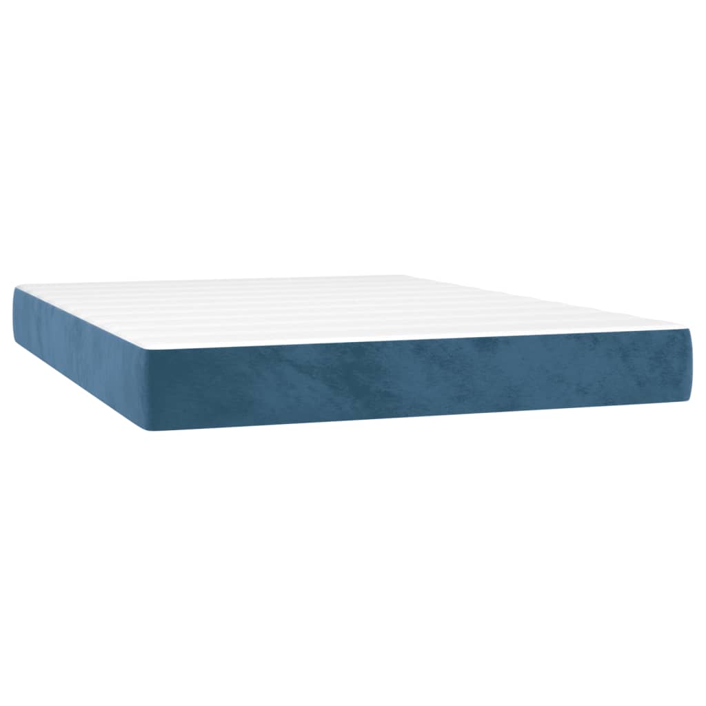 Κρεβάτι Boxspring με Στρώμα Σκούρο Μπλε 140x190 εκ. Βελούδινο - Pakobazaar