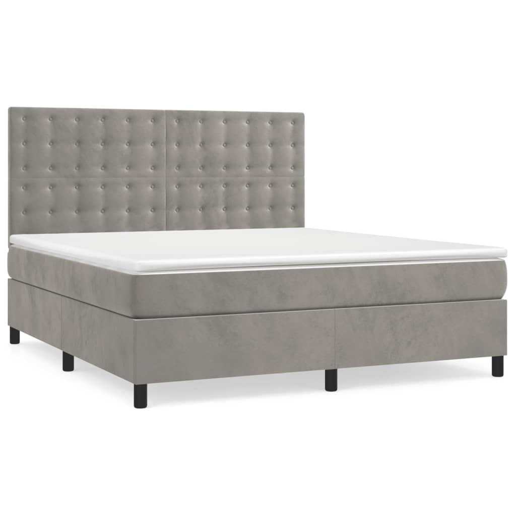Κρεβάτι Boxspring με Στρώμα Ανοιχτό Γκρι 160x200 εκ. Βελούδινο