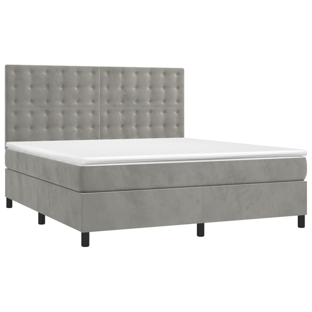 Κρεβάτι Boxspring με Στρώμα Ανοιχτό Γκρι 160x200 εκ. Βελούδινο