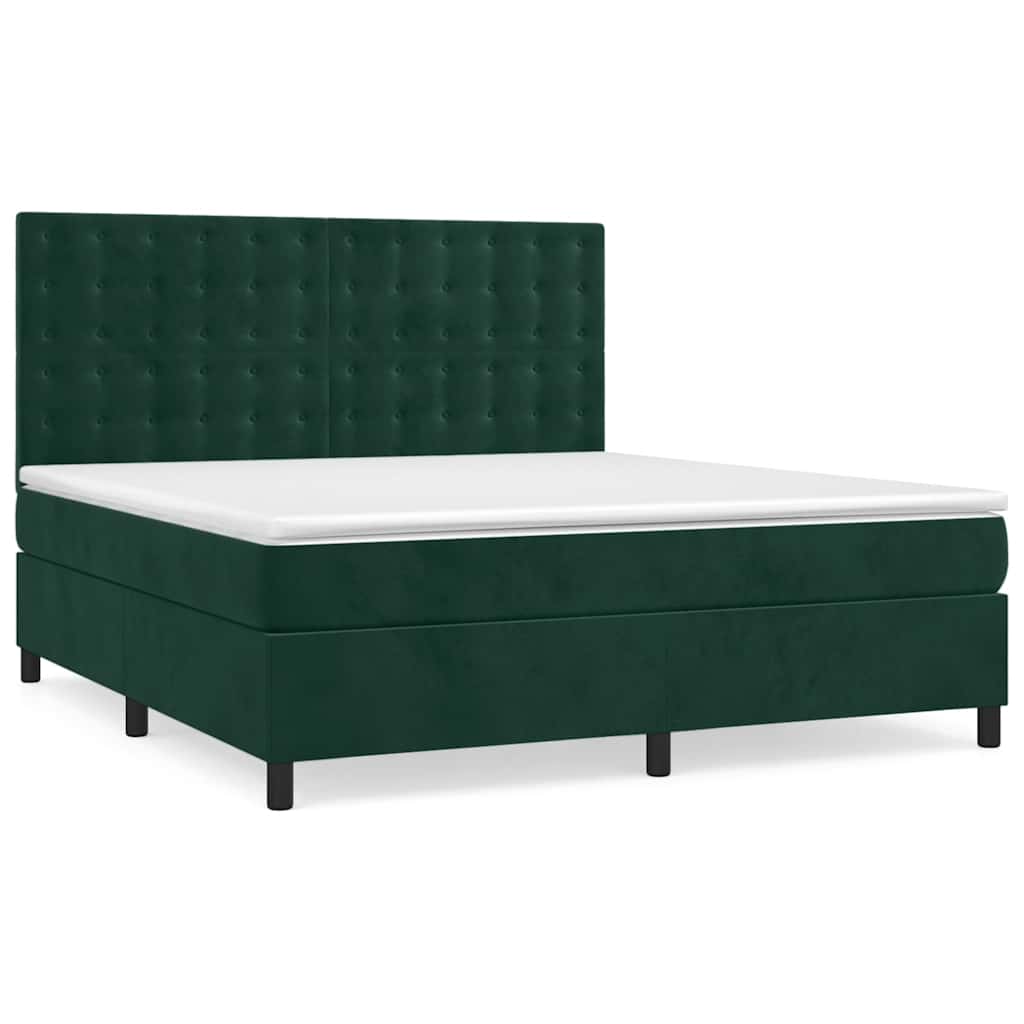 Κρεβάτι Boxspring με Στρώμα Σκούρο Πράσινο 160x200εκ. Βελούδινο