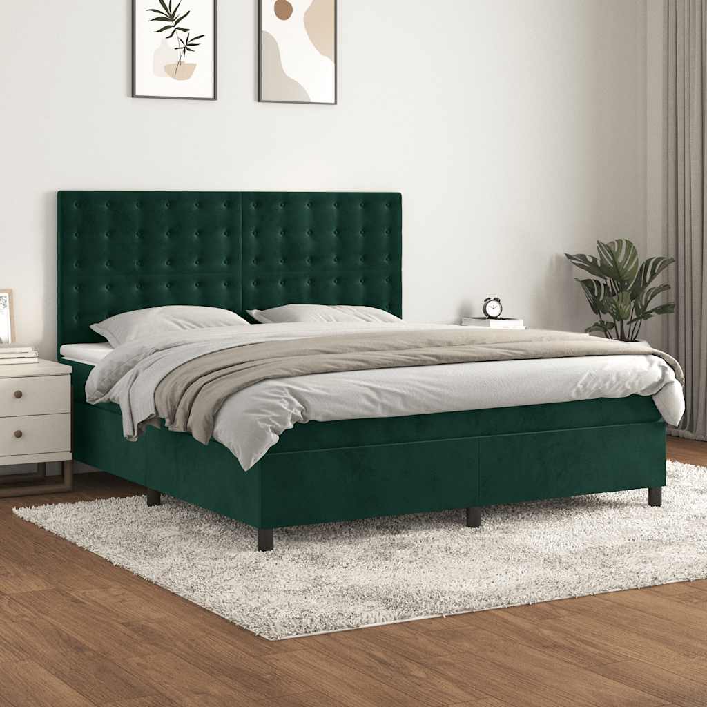 Κρεβάτι Boxspring με Στρώμα Σκούρο Πράσινο 160x200εκ. Βελούδινο