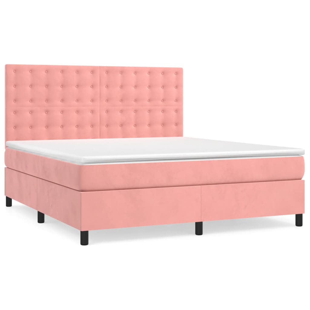 Κρεβάτι Boxspring με Στρώμα Ροζ 160x200 εκ. Βελούδινο