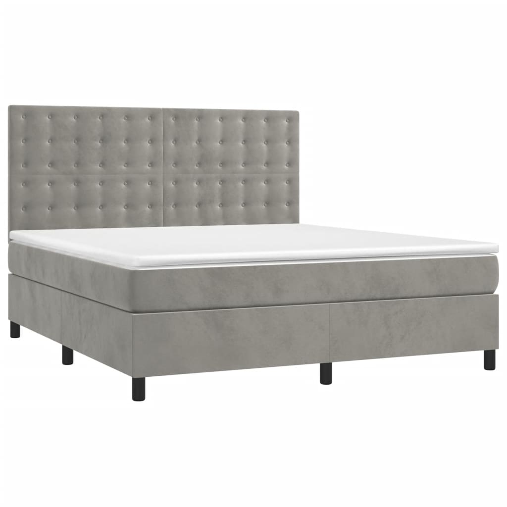 Κρεβάτι Boxspring με Στρώμα Ανοιχτό Γκρι 180x200 εκ. Βελούδινο