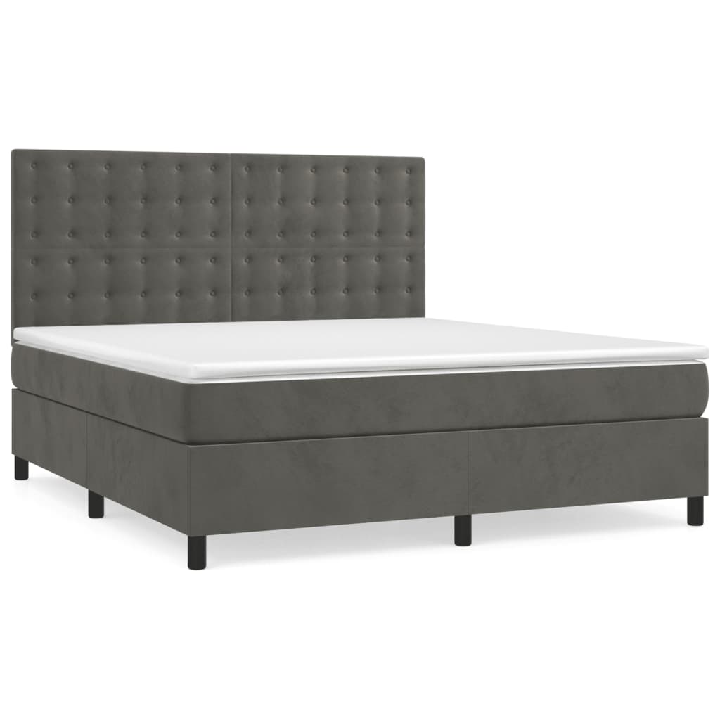 Κρεβάτι Boxspring με Στρώμα Σκούρο Γκρι 180x200 εκ. Βελούδινο
