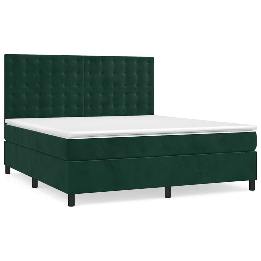 Κρεβάτι Boxspring με Στρώμα Σκούρο Πράσινο 180x200εκ. Βελούδινο