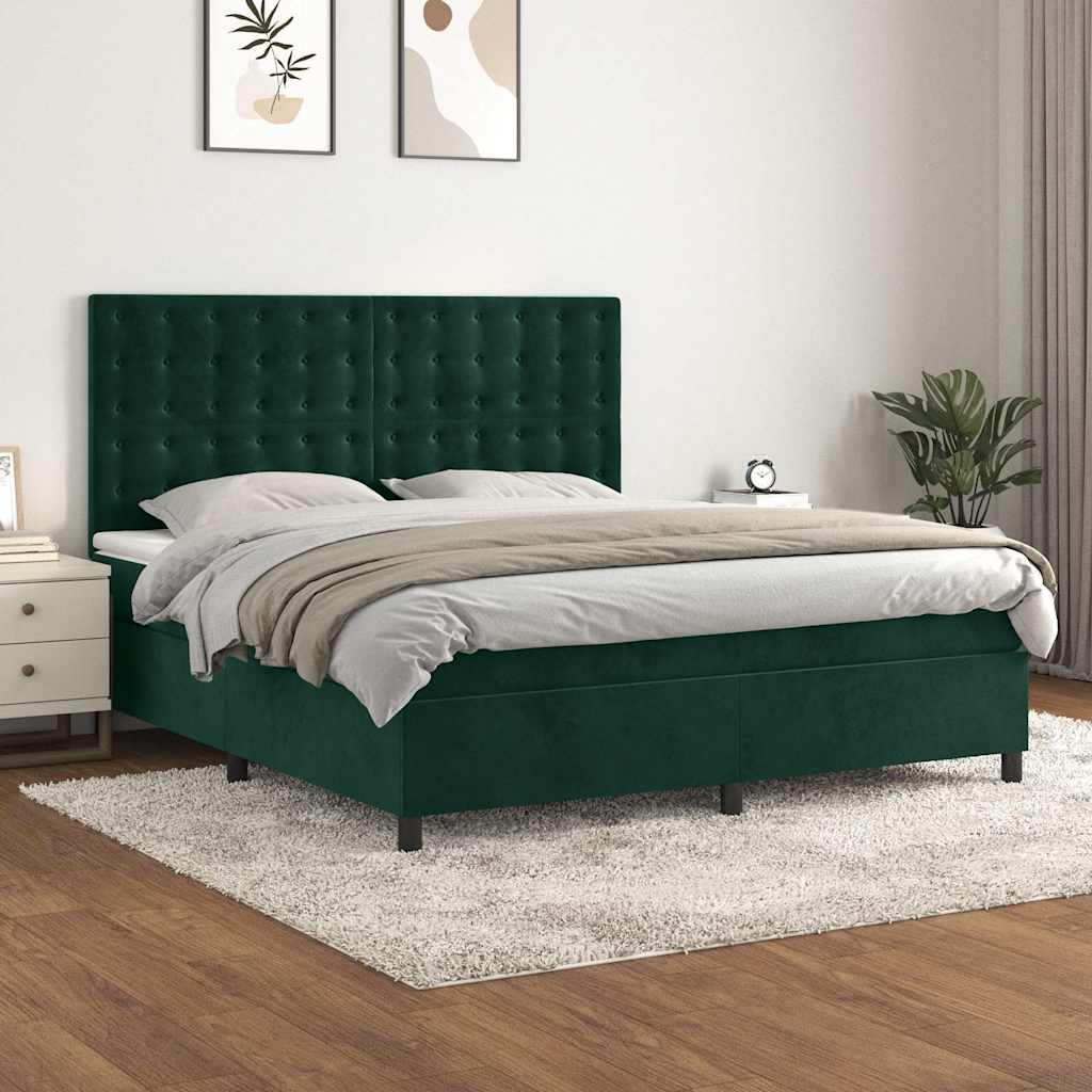 Κρεβάτι Boxspring με Στρώμα Σκούρο Πράσινο 180x200εκ. Βελούδινο