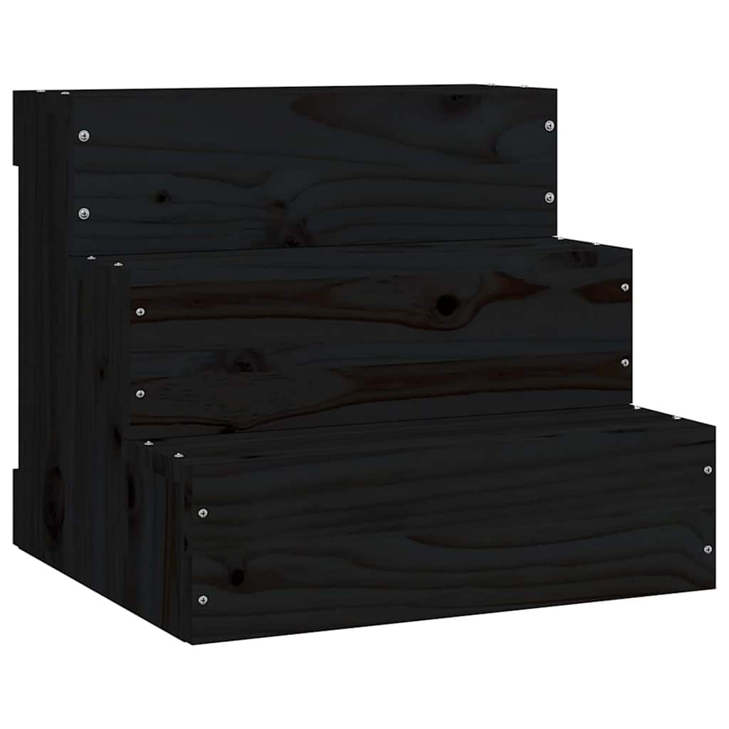 Σκάλα Κατοικίδιου Μαύρο 40x37,5x35 εκ. από Μασίφ Ξύλο Πεύκου