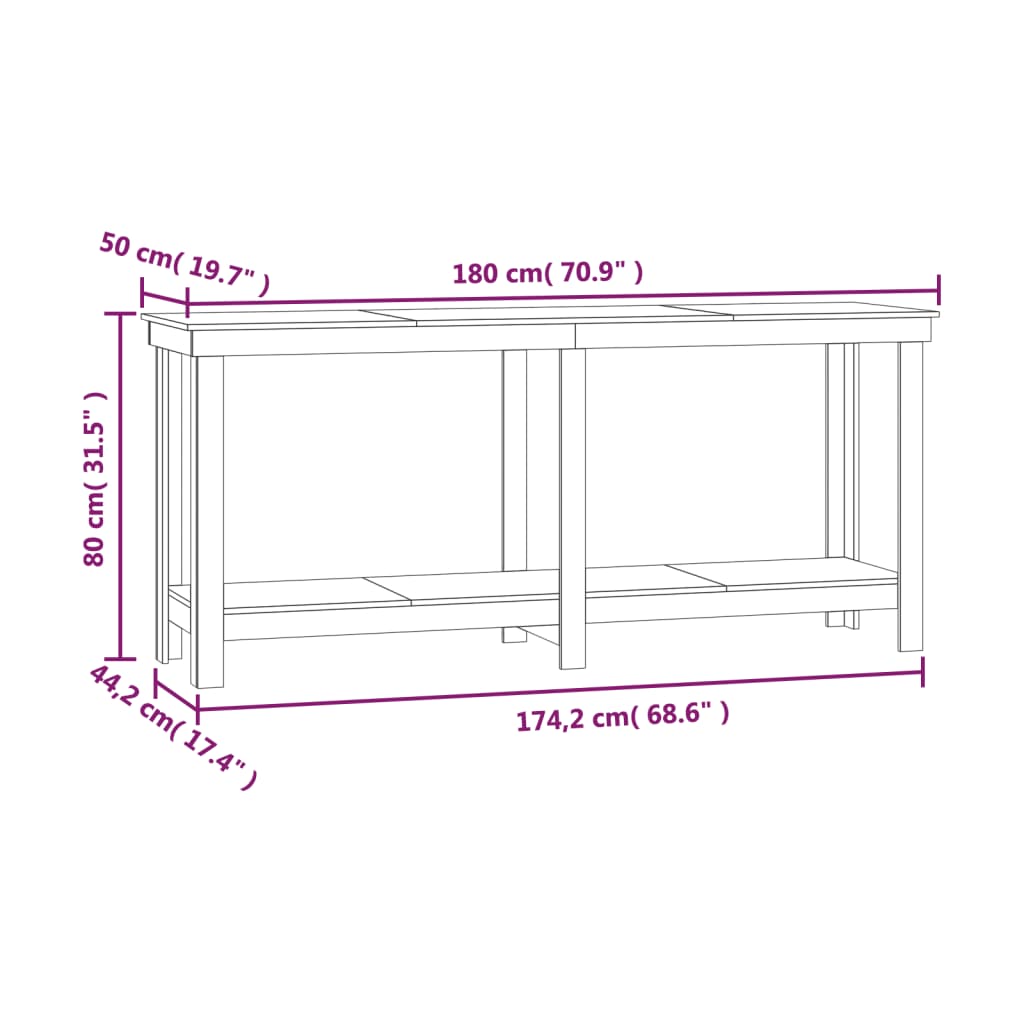 Πάγκος Εργασίας Λευκός 180x50x80 εκ. από Μασίφ Ξύλο Πεύκου