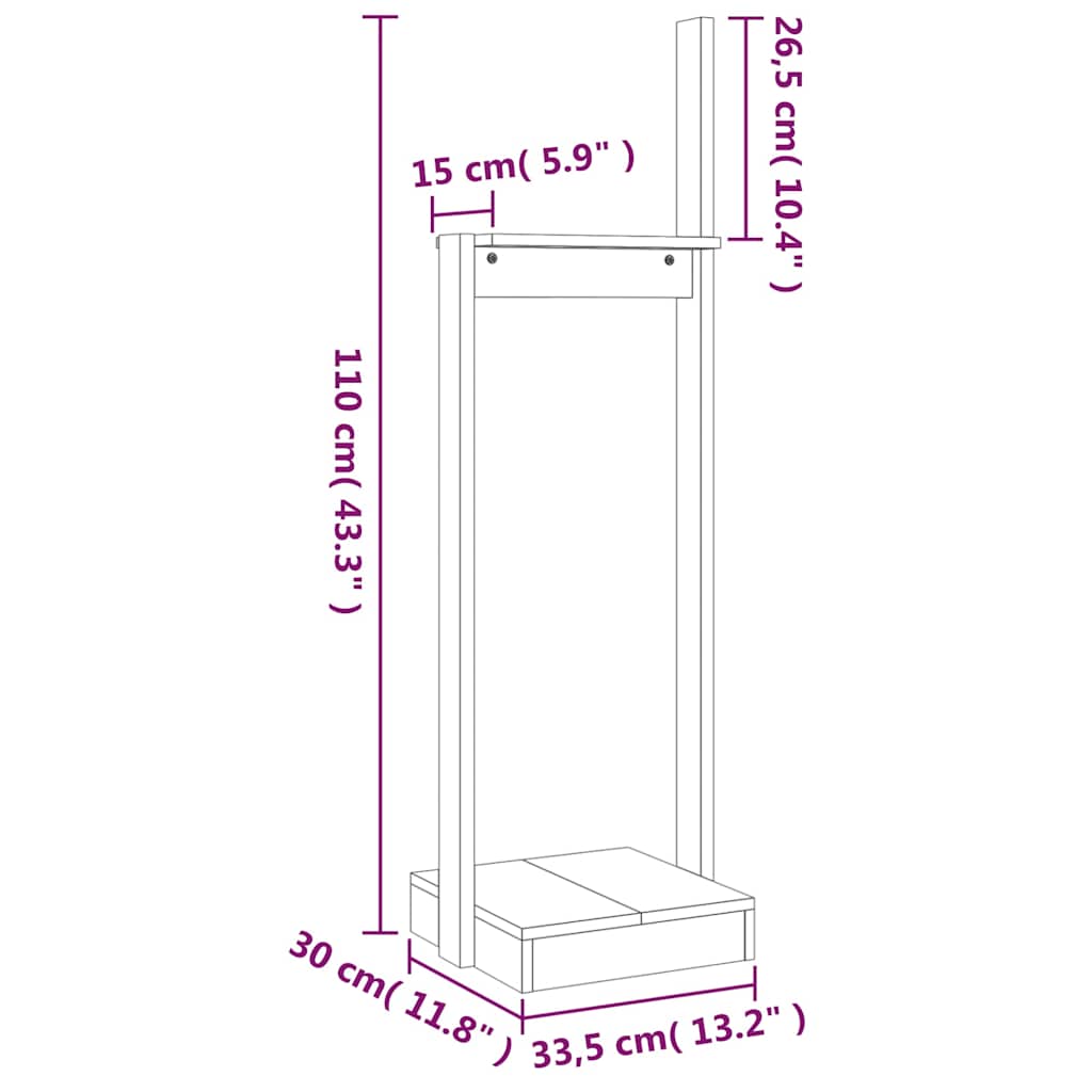 Ξυλοθήκη Γκρι 33,5 x 30 x 110 εκ. από Μασίφ Ξύλο Πεύκου