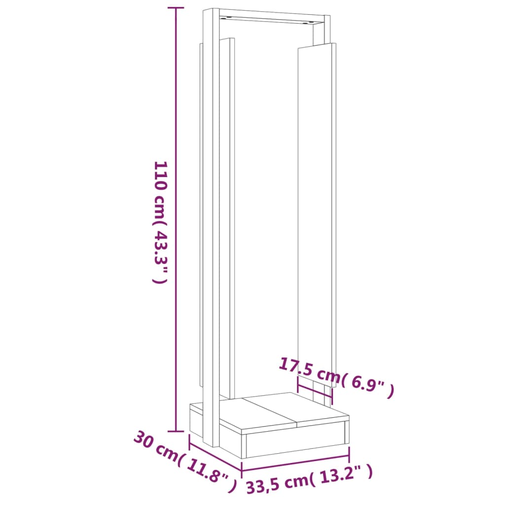 Ξυλοθήκη Μαύρη 33,5 x 30 x 110 εκ. από Μασίφ Ξύλο Πεύκου