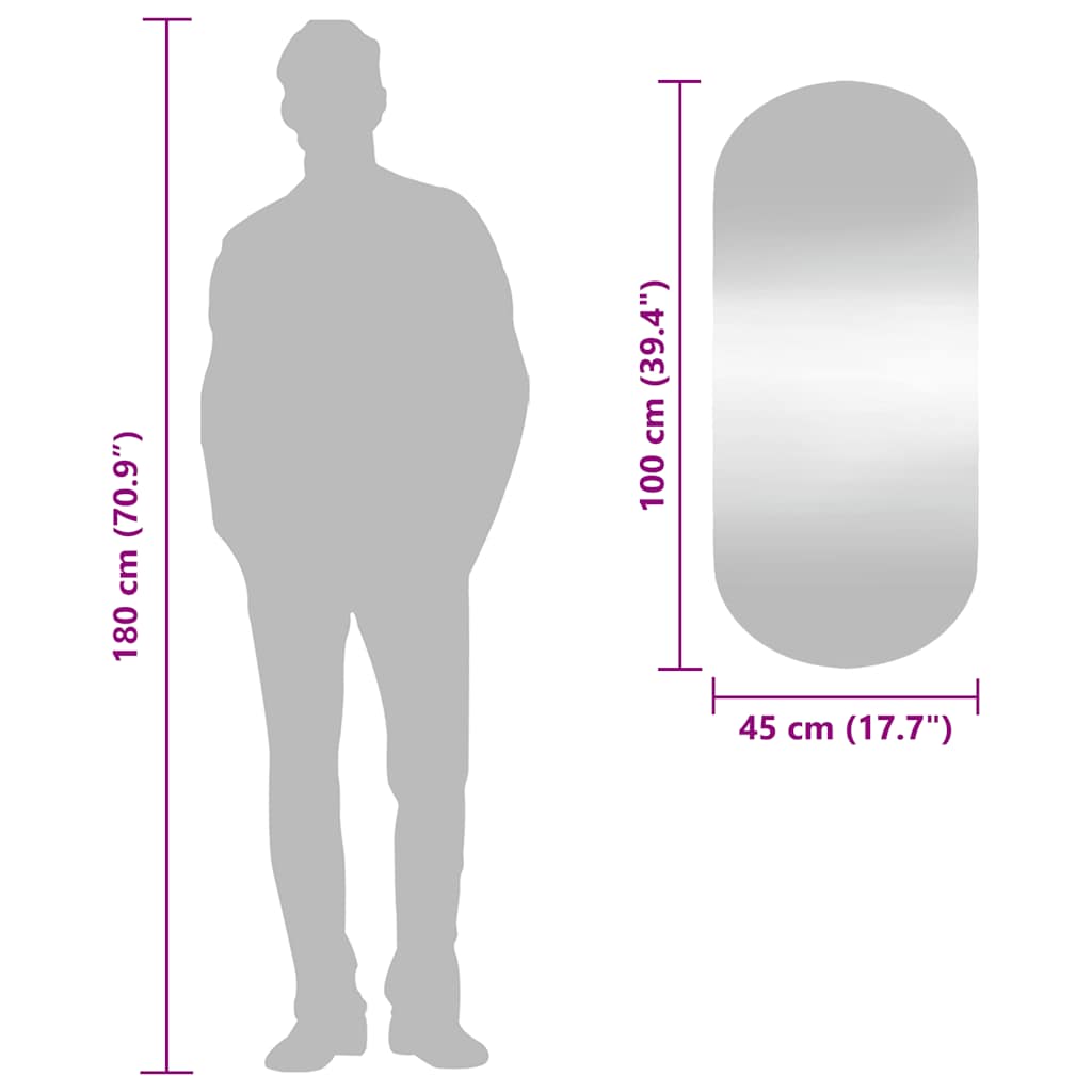 Καθρέφτης Τοίχου Οβάλ 45 x 100 εκ. από Γυαλί - Pakobazaar