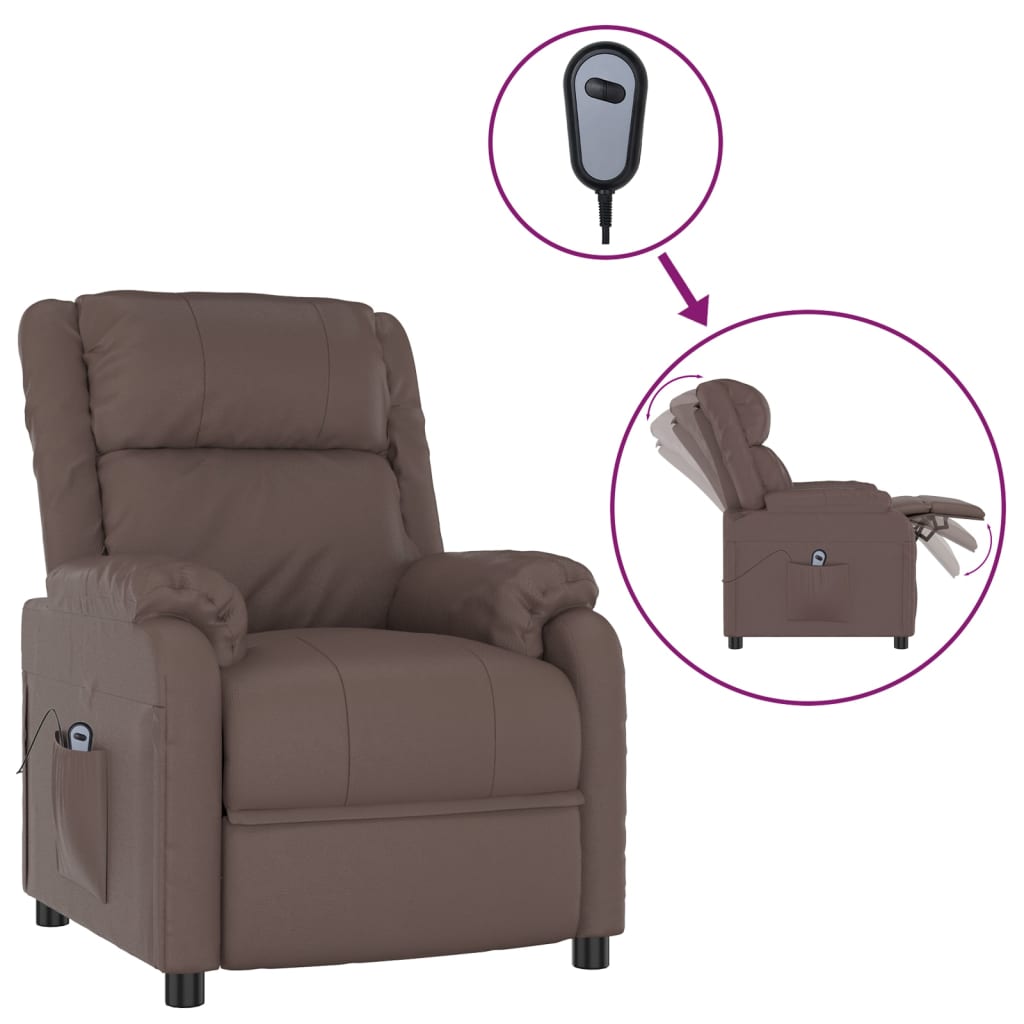 Πολυθρόνα Ηλεκτρική Ανακλινόμενη Καφέ Συνθ. Δέρμα