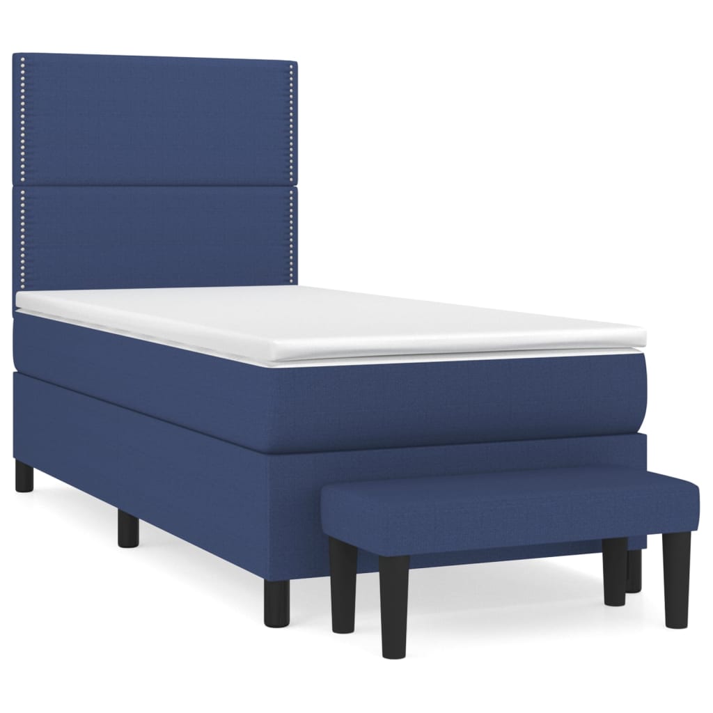 Κρεβάτι Boxspring με Στρώμα Μπλε 80x200 εκ. Υφασμάτινο - Pakobazaar