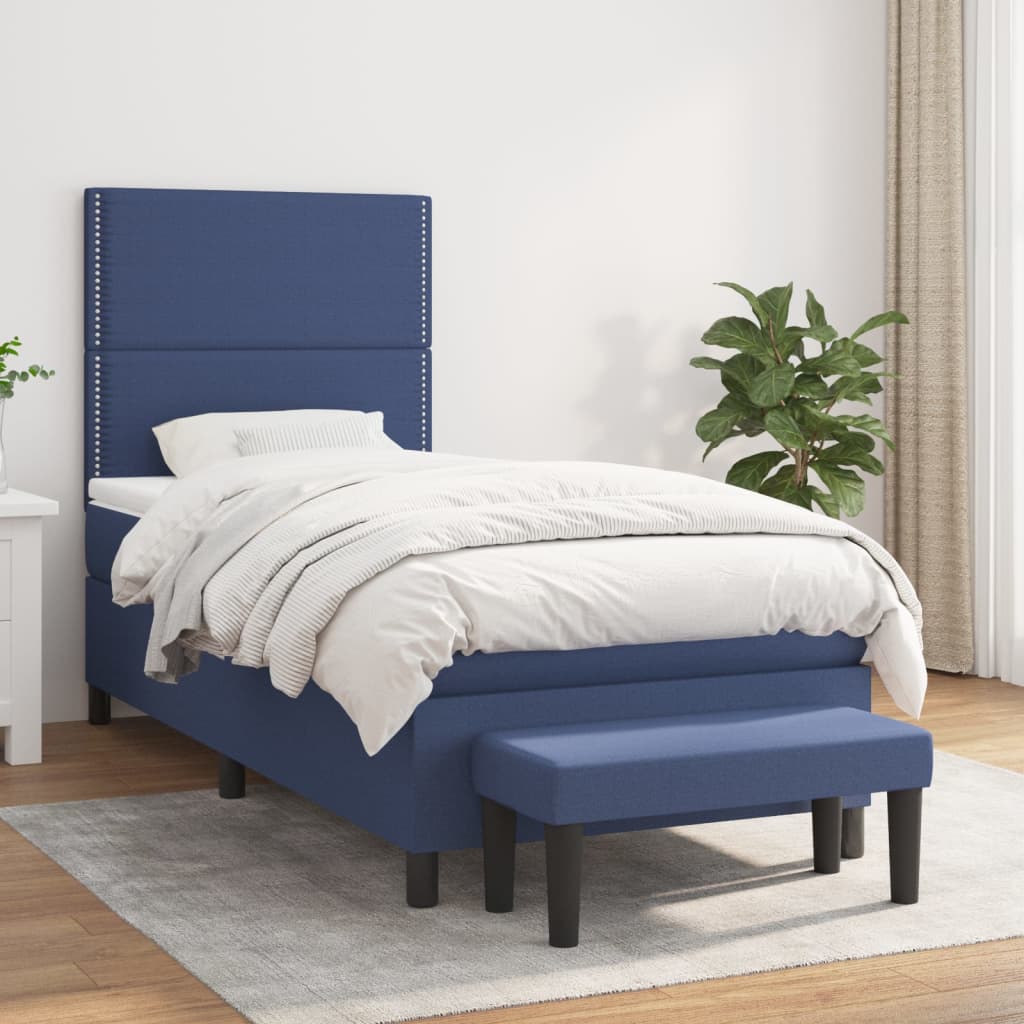 Κρεβάτι Boxspring με Στρώμα Μπλε 80x200 εκ. Υφασμάτινο - Pakobazaar