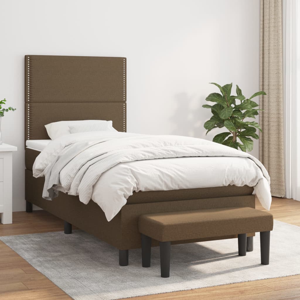 Κρεβάτι Boxspring με Στρώμα Σκούρο Καφέ 90x190 εκ. Υφασμάτινο