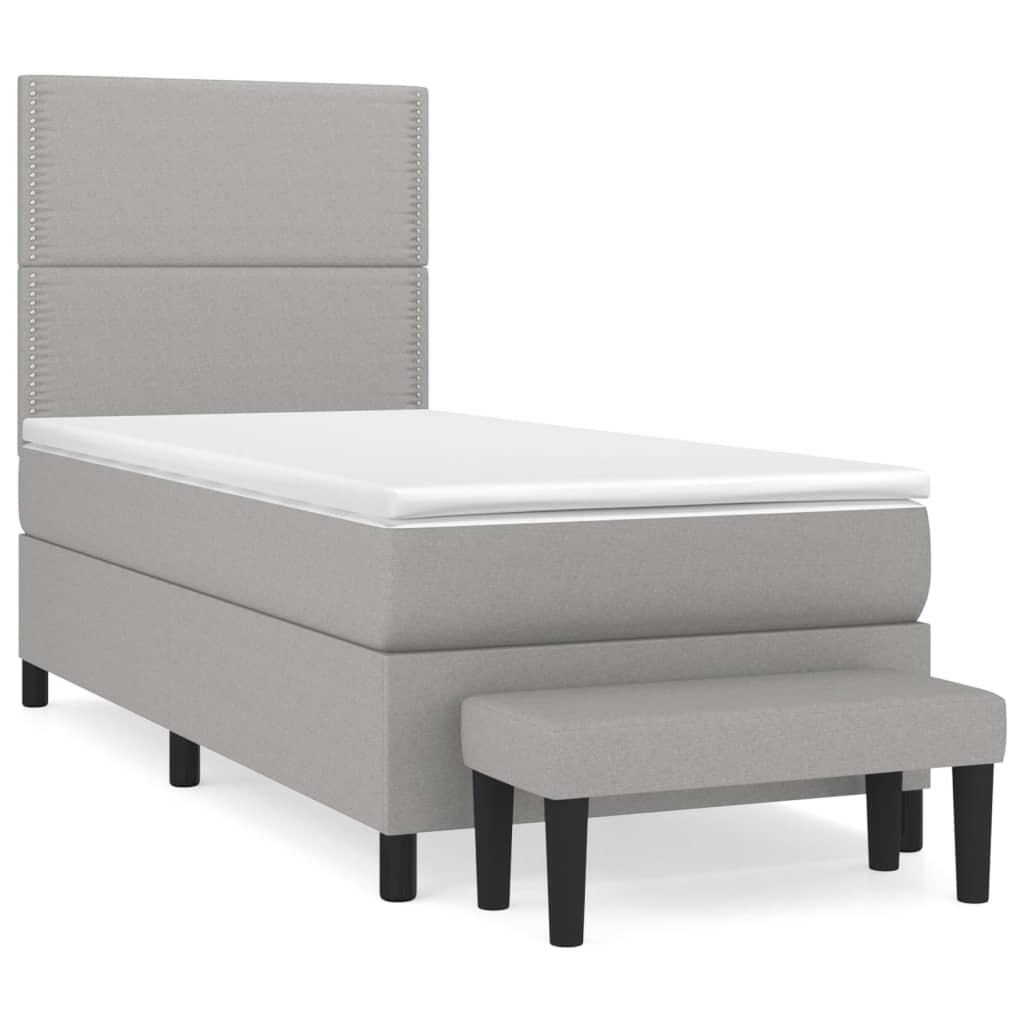 Κρεβάτι Boxspring με Στρώμα Ανοιχτό Γκρι 90x200 εκ. Υφασμάτινο