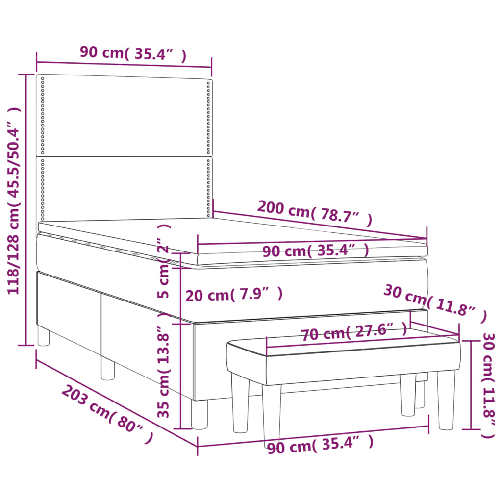 Κρεβάτι Boxspring με Στρώμα Taupe 90x200 εκ. Υφασμάτινο