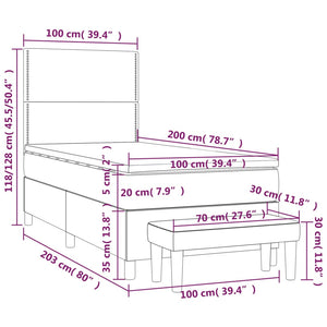 Κρεβάτι Boxspring με Στρώμα Κρεμ 100 x 200 εκ. Υφασμάτινο