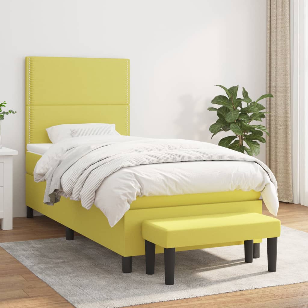 Κρεβάτι Boxspring με Στρώμα Ανοιχτό πράσινο100x200εκ.Υφασμάτινο