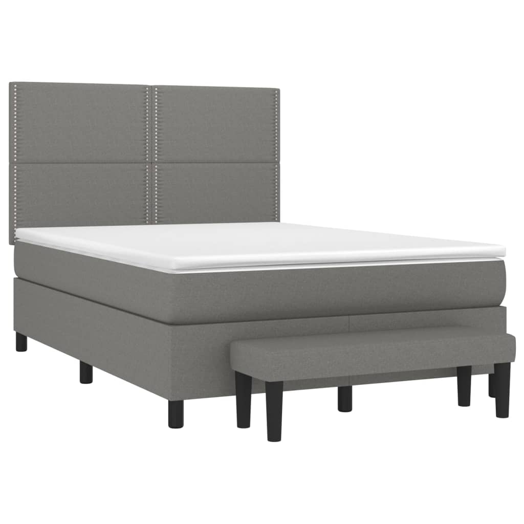 Κρεβάτι Boxspring με Στρώμα Σκούρο Γκρι 140x190 εκ. Υφασμάτινο