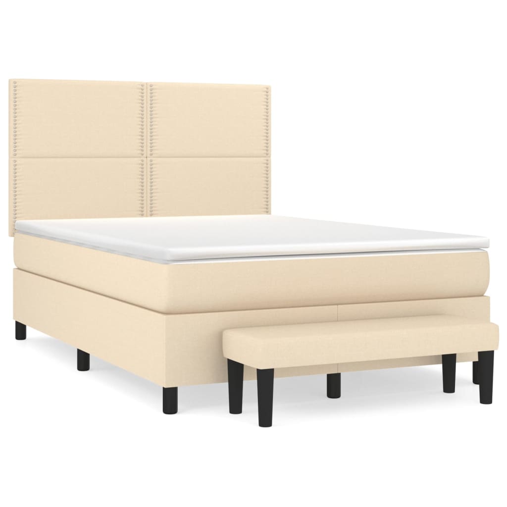 Κρεβάτι Boxspring με Στρώμα Κρεμ 140x190 εκ. Υφασμάτινο - Pakobazaar