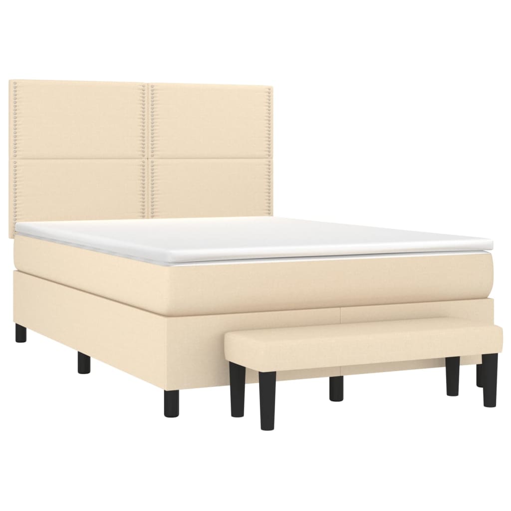 Κρεβάτι Boxspring με Στρώμα Κρεμ 140x190 εκ. Υφασμάτινο - Pakobazaar