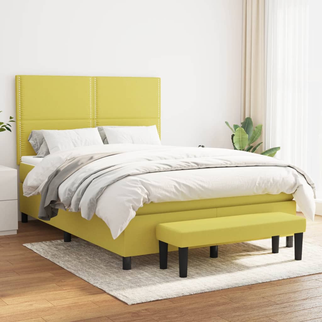 Κρεβάτι Boxspring με Στρώμα Ανοιχτό πράσινο140x190εκ.Υφασμάτινο