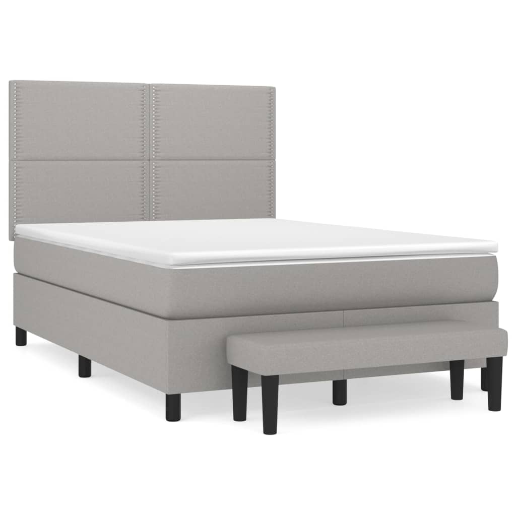 Κρεβάτι Boxspring με Στρώμα Ανοιχτό Γκρι 140x200 εκ. Υφασμάτινο - Pakobazaar