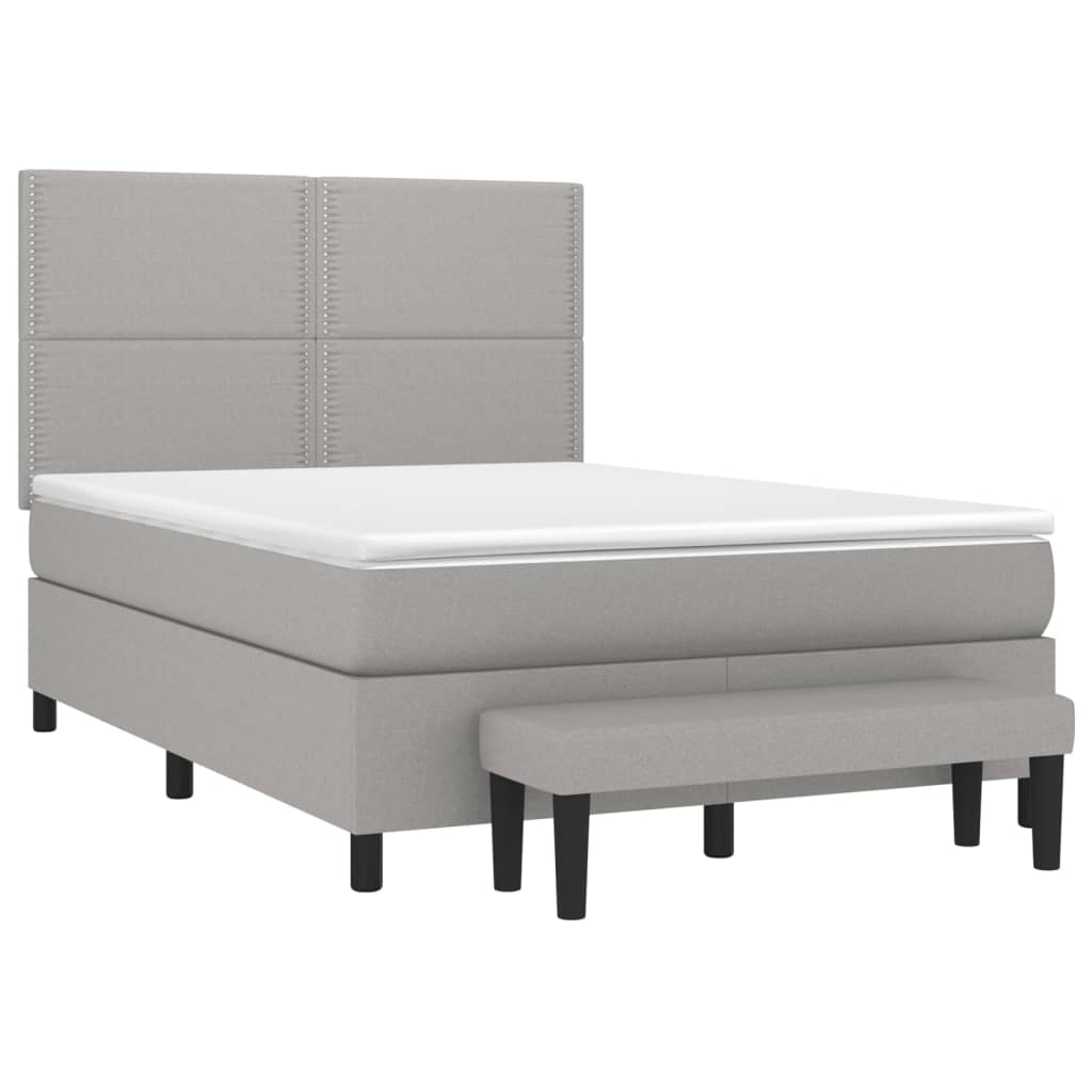 Κρεβάτι Boxspring με Στρώμα Ανοιχτό Γκρι 140x200 εκ. Υφασμάτινο - Pakobazaar