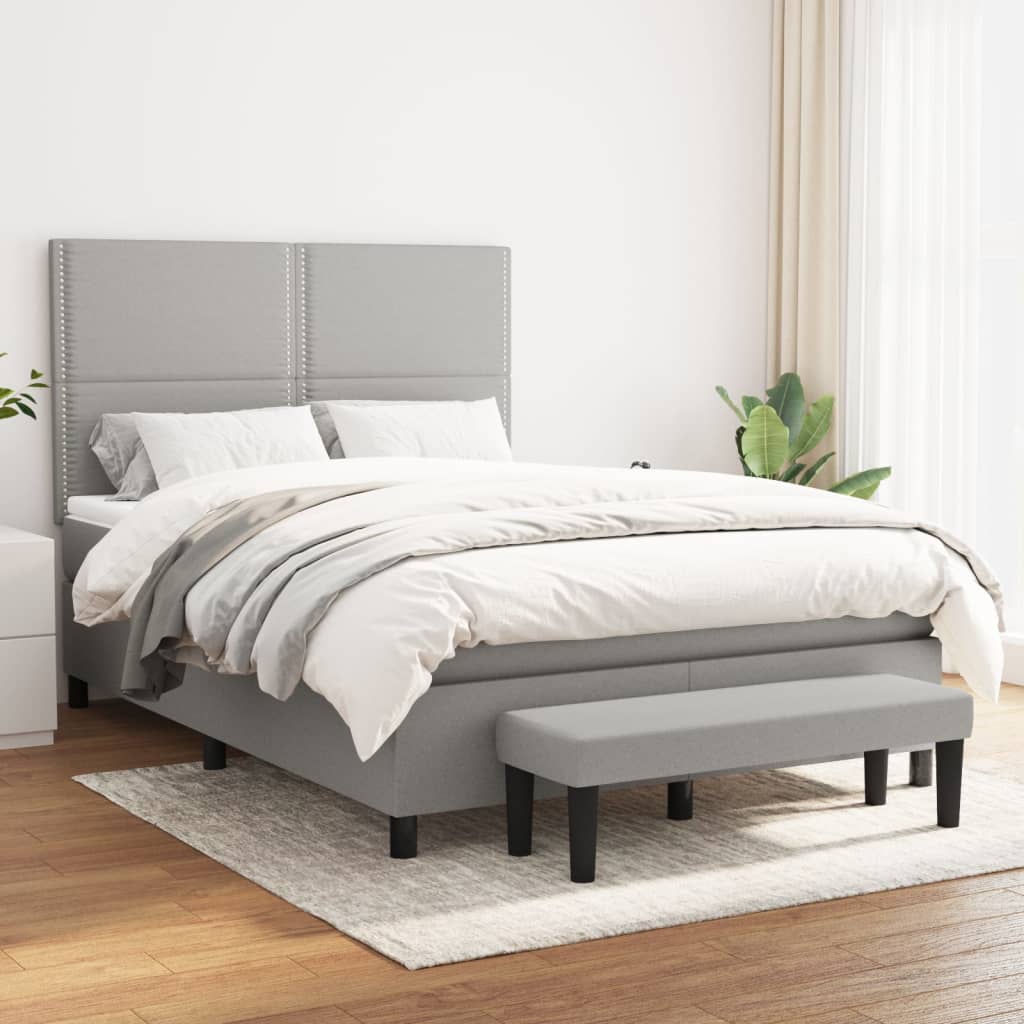 Κρεβάτι Boxspring με Στρώμα Ανοιχτό Γκρι 140x200 εκ. Υφασμάτινο - Pakobazaar