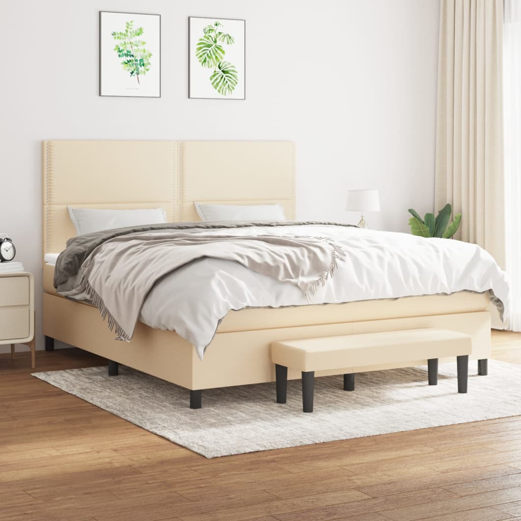 Κρεβάτι Boxspring με Στρώμα Κρεμ 160x200 εκ. Υφασμάτινο